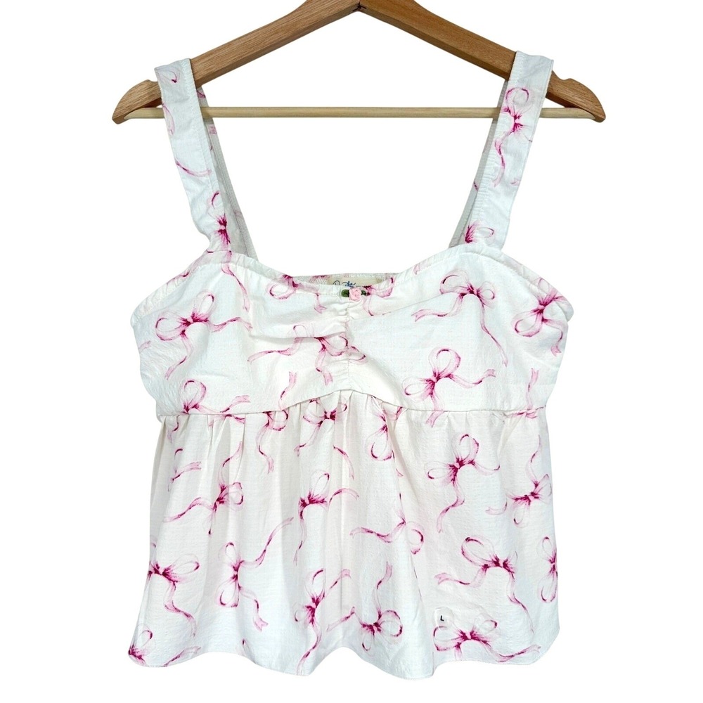 Demetra for Aeropostale White Bows Cropped Babydoll Tank Top Size L Coquette